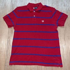 Chaps Ralph Lauren‎ Polo Shirt Mens Large Short Sleeve Striped Red Golf Casual